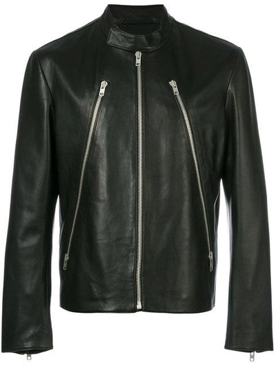 Maison Margiela Black Leather Four Stitches Biker Jacket In Multi