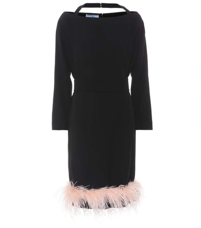 Prada Detachable Feathers Shift Dress In Black