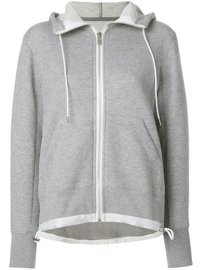 Sacai Light Grey Hooded Zip Front Sweatshirt In Gray/white