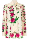 GUCCI ROSE PRINT PUSSYBOW BLOUSE,467085ZKX2012588756