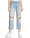 MOTHER TRASHER SIDE-STRIPE DISTRESSED BOYFRIEND JEANS IN HANGING BY A THREAD,1314-587