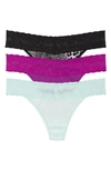 Natori Bliss Perfection Thongs, Set Of 3 In Peony/ Pistachio/ Black Exotic