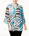 CALVIN KLEIN PLUS SIZE PRINTED BELL-SLEEVE TUNIC