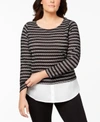 CALVIN KLEIN PLUS SIZE LAYERED-LOOK WAFFLE-KNIT TOP