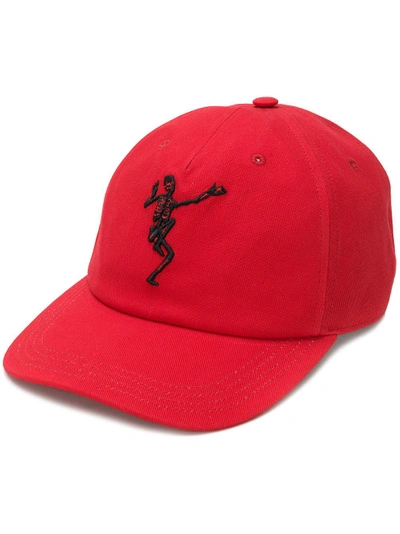 Alexander Mcqueen Dancing Skeleton Embroidered Baseball Cap In Red