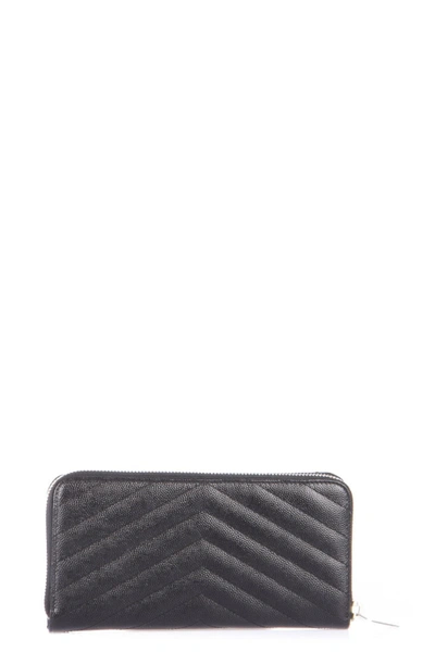Saint Laurent Monogramme Quilted Leather Zip Around Wallet In Black