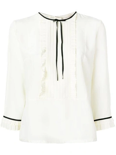 Marc Jacobs Grosgrain-trimmed Ruffled Silk Crepe De Chine Blouse In White
