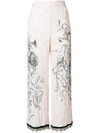 Prada Liberty Printed Sablè Pants W/ Fringe In F062n Cipria Silver