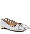 Charlotte Olympia Kitty Embroidered Cork Slippers In Silver