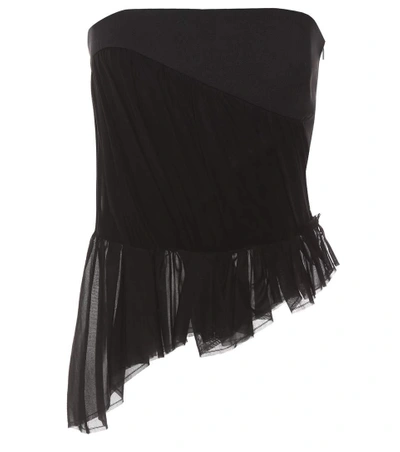 Saint Laurent Asymmetric Gathered Strapless Top In Black