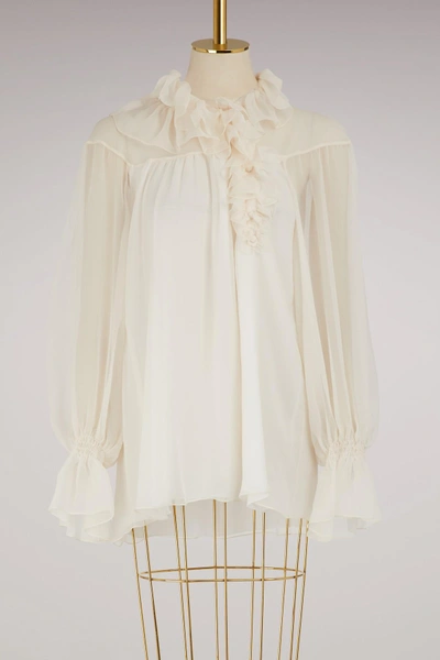 Chloé Silk Crépon Shirt In Off-white