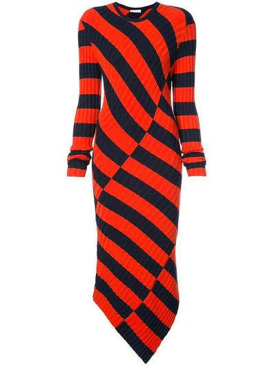 Altuzarra Whistler Asymmetric Wide-stripe Fitted Knit Dress In Orange/black