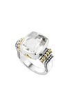 Lagos 18k Gold And Sterling Silver Caviar Color Medium Ring With White Topaz In White Topaz