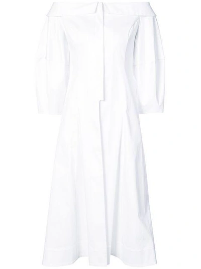 Marina Moscone 露肩大衣式连衣裙 In White