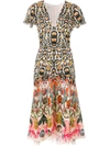 Temperley London Printed Plunge Neck Dress In Multicolour