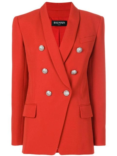 Balmain Double-breasted Wool Blazer In Red