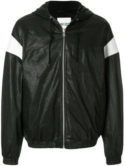 Kenzo Leather Logo Printed Jacket In Black