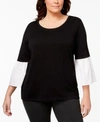 CALVIN KLEIN PLUS SIZE CONTRAST BELL-SLEEVE SWEATER
