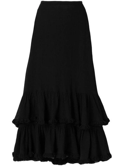 Chloé Tiered Cotton And Silk-blend Crepon Midi Skirt In Black
