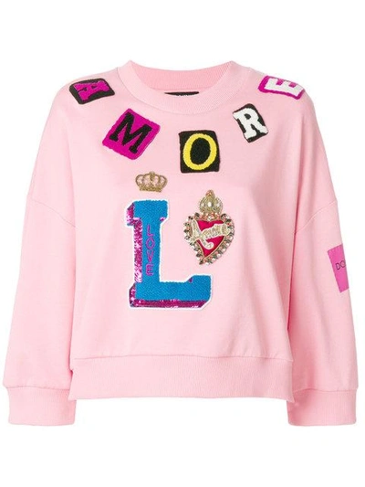Dolce & Gabbana Embellished Cotton Sweatshirt In Pink