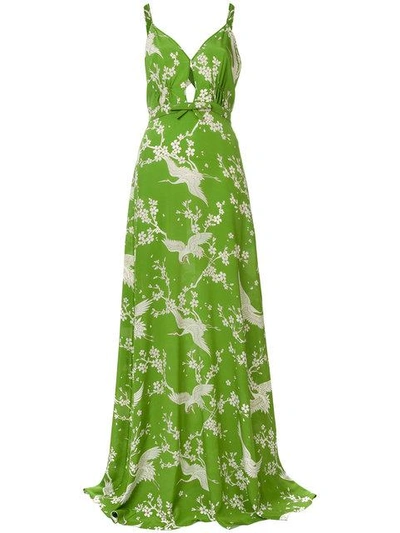 N°21 Floral And Heron-print Silk-crepe Dress In Green