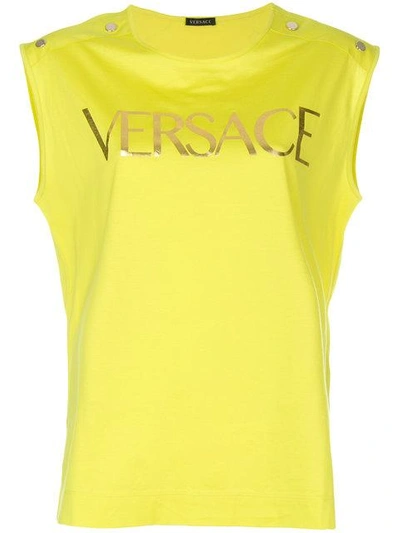 Versace Vintage Logo-print Cotton-jersey Tank Top In Yellow