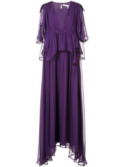 Chloé Long Ruffle Dress In Purple