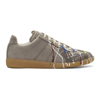 Maison Margiela Replica Low-top Paint-effect Leather Trainers In 963 Grey