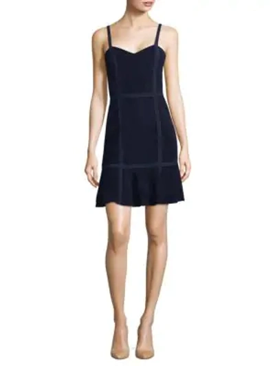Alice And Olivia Desmond Sweetheart-neck Fit-and-flare Suede Dress In Navy