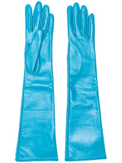 Manokhi Textured Style Long Gloves In Blue