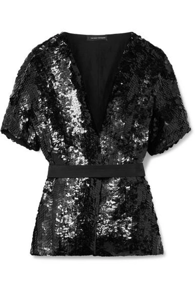 Narciso Rodriguez Sequined Silk Short-sleeve Jacket In Black