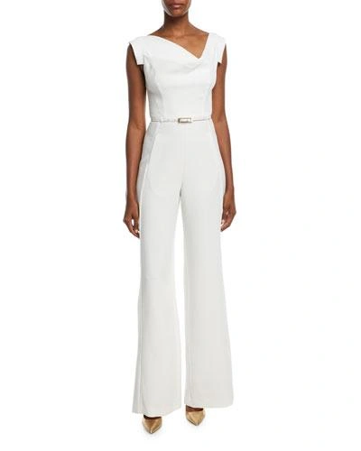 Black Halo Jackie Cap-sleeve Belted Wide-leg Jumpsuit In White