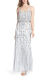 Adrianna Papell Floral Beaded Blouson Gown In Serenity Blue