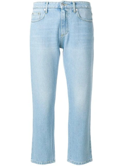 Msgm Logo Band Cropped Jeans In Light Blue