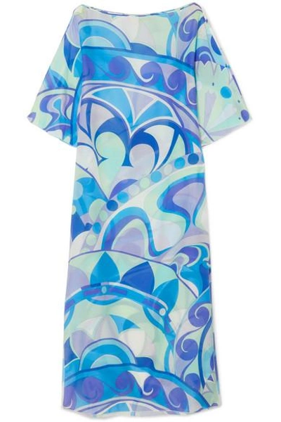 Emilio Pucci Nigeria Printed Cotton And Silk-blend Voile Maxi Dress In Azure