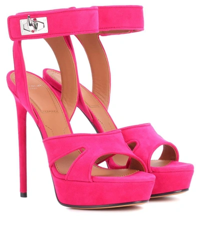 Givenchy Shark Suede Plateau Sandals In Fuschia