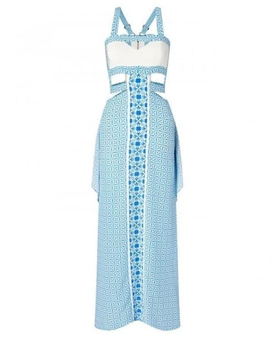 Aya Silk Aquamarine Silk Crepe Dress In White-blue