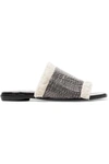 PROENZA SCHOULER FRINGED CANVAS AND COATED RAFFIA SLIDES