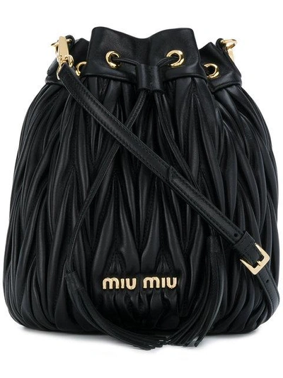 Miu Miu Quilted Leather Drawstring Shoulder Bag In Black