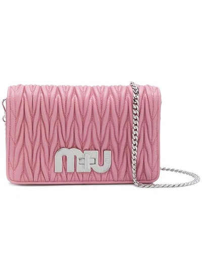 Miu Miu Logo标志绗缝单肩包 In Pink