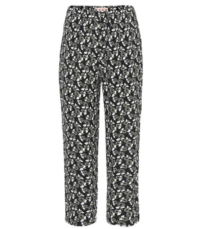 Marni Floral-print Straight-leg Cropped Trousers In Black
