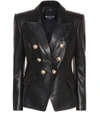 Balmain Black Double-breasted Jacket With Gold-colored Branded Buttons In Soft Leather Woman In Black