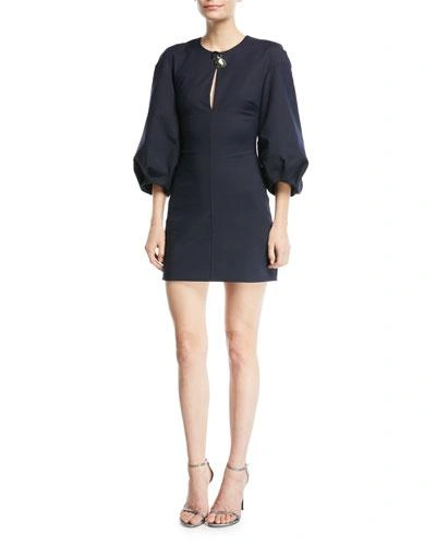 Cushnie Et Ochs Rosario 3/4-sleeve Fitted Mini Dress With Abstract Button Trim In Navy