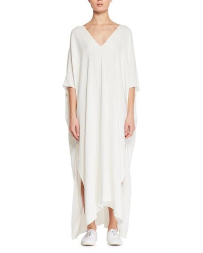 The Row Vikita Surplice Long-sleeve Cady-stretch Long Dress In Ivory