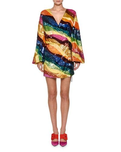 Attico Sequin-embellished Wrap Minidress In Multicolour