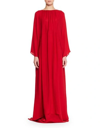 The Row Nancy Long-sleeve Silk Charmeuse Evening Gown In Red