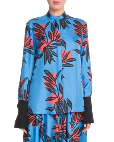 Roksanda Floral-print Button-front Silk Blouse In Azure