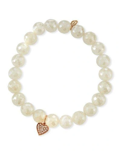 Sydney Evan Diamond Heart & Pearly Chalcedony Bracelet In White