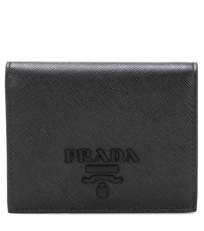 Prada Monochromatic Logo Saffiano Leather Wallet In Black