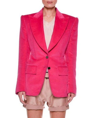 Tom Ford Cotton Velvet Two-button Jacket With Strong Shoulders In Hot Pink